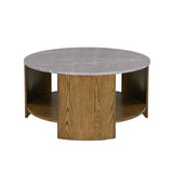 Round Coffee Table - Modern - Faux Marble Top - 36" with Shelf