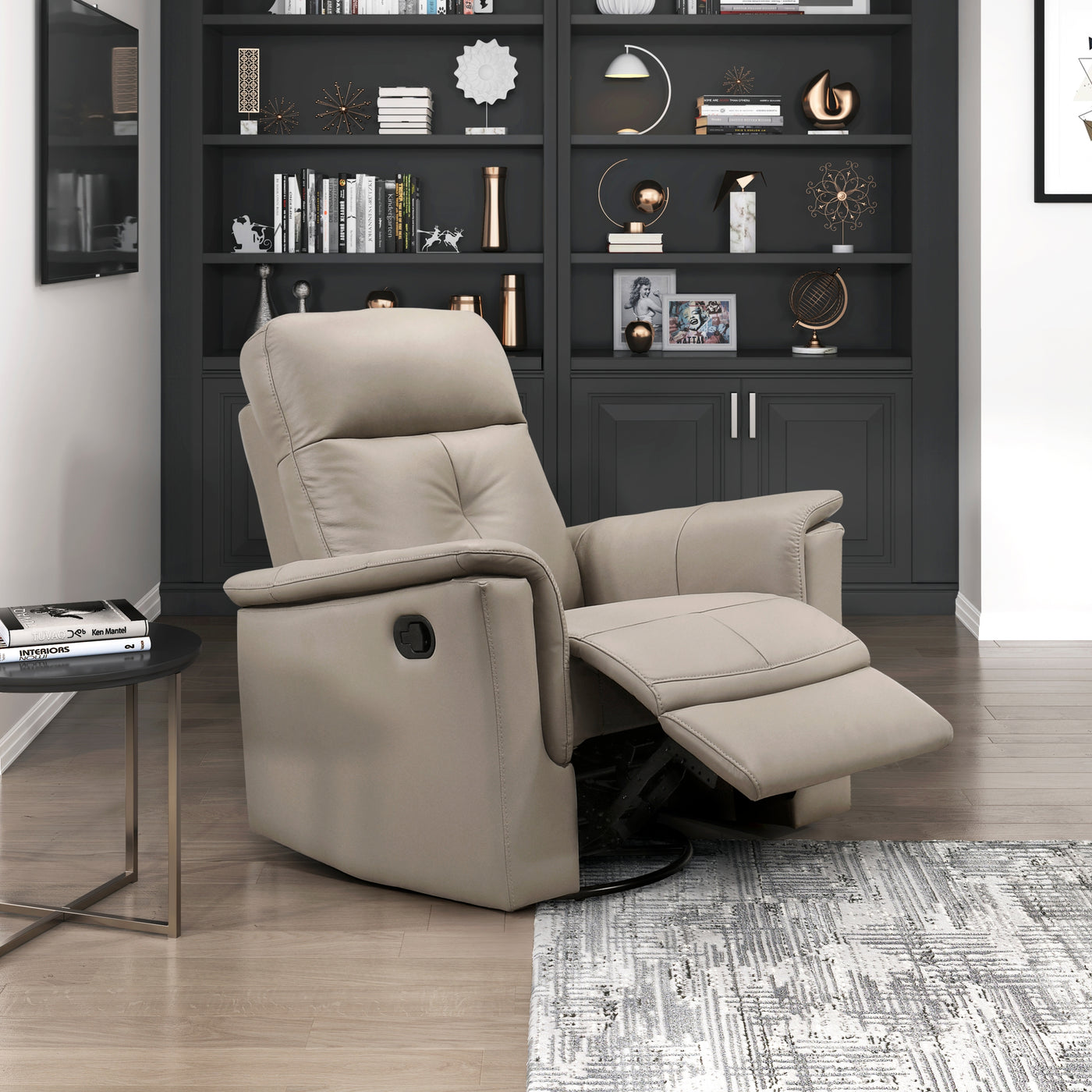 Latte Leather Swivel Glider Recliner Chair Modern Motion