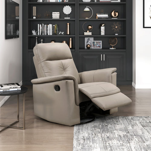 Latte Leather Swivel Glider Recliner Chair Modern Motion