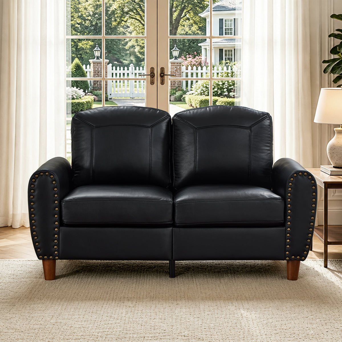 Faux Leather Loveseat Black 59"