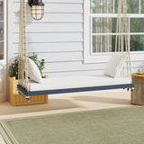 Outdoor Hanging Swing Chair Acacia Wood Gray Cushion Pillows 63x23.6 In 400 LB
