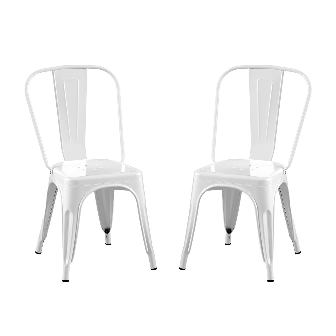 Set of 2 White Industrial Metal Dining Chairs 18" Seat Height