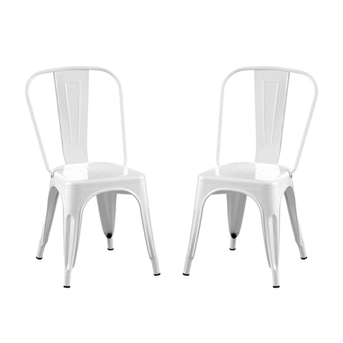 Set of 2 White Industrial Metal Dining Chairs 18" Seat Height