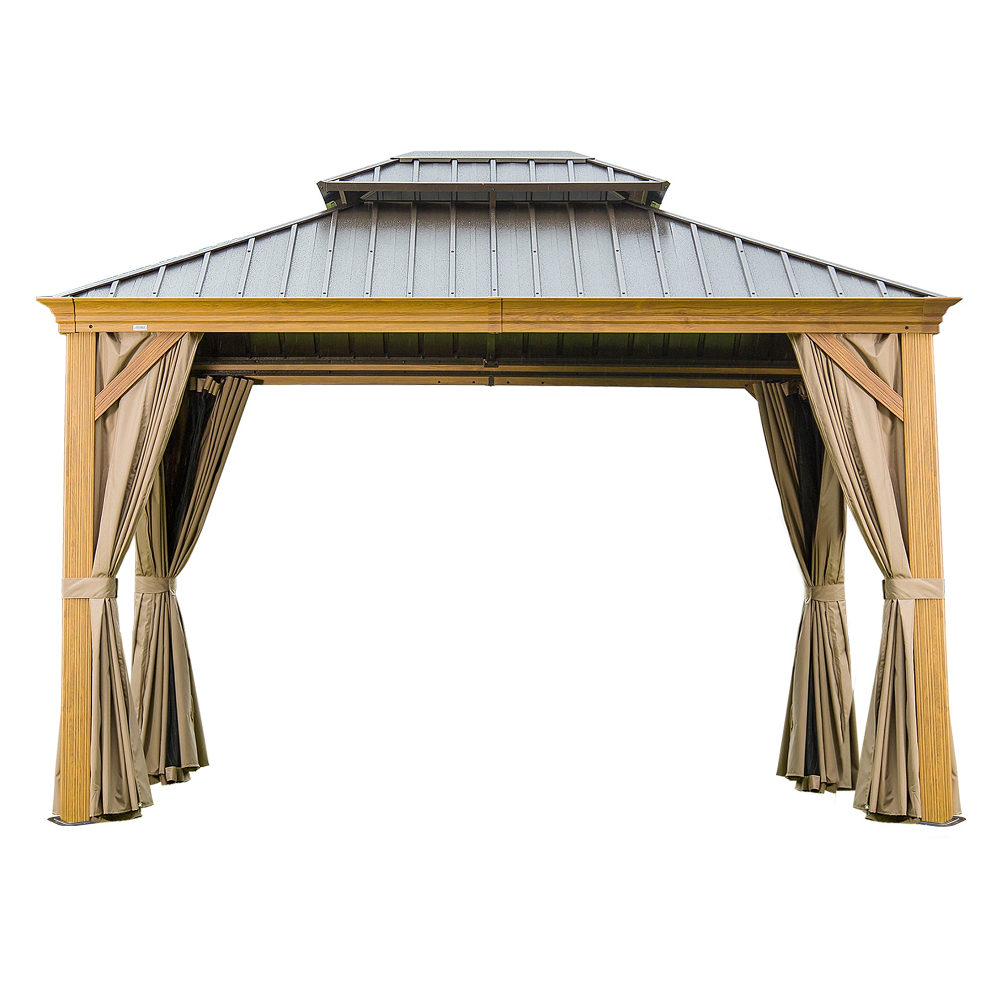 10x12 Hardtop Gazebo With Durable Aluminum Frame And Double Roof Patio Curtains