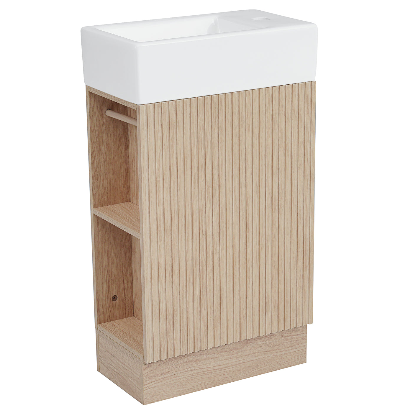 Modern Bathroom Vanity with Ceramic Sink, MDF Cabinet & Two-tier Shelf, Natural Finish, 18.6' L x 10.6' W x 33.2' H