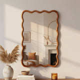 Yellowish Brown 24'x36' Wavy Rectangle Solid Wood Frame Decorative Mirror,For Be