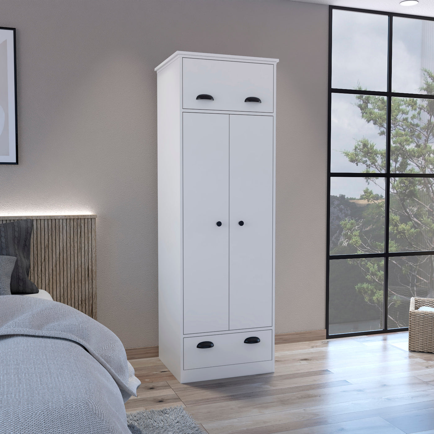 White Armoire with 1 Drawer and 1 Hinged Drawer