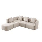Sofa L-Shape Modular Velvet Beige 4-Seat Pocket Spring 118in