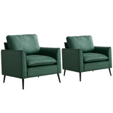 TS Nordic Retro Green Leather Sofa Chair 2PC Living Room Set
