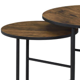 Nesting Table Set of 2 - Wood & Metal - Vintage Oak - 23" & 16" Round