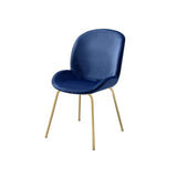 Side Chair Set of 2 - Modern - Velvet - Blue with Gold Legs - Armless