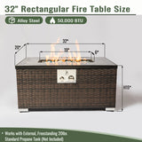 32" Propane Gas Fire Pit Table, 50000 BTU Rectangular Fire Pit