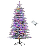 HOMCOM 6.5 ft Pre-Lit Mountain Pine Artificial Christmas Tree, Snow Flocked Chri