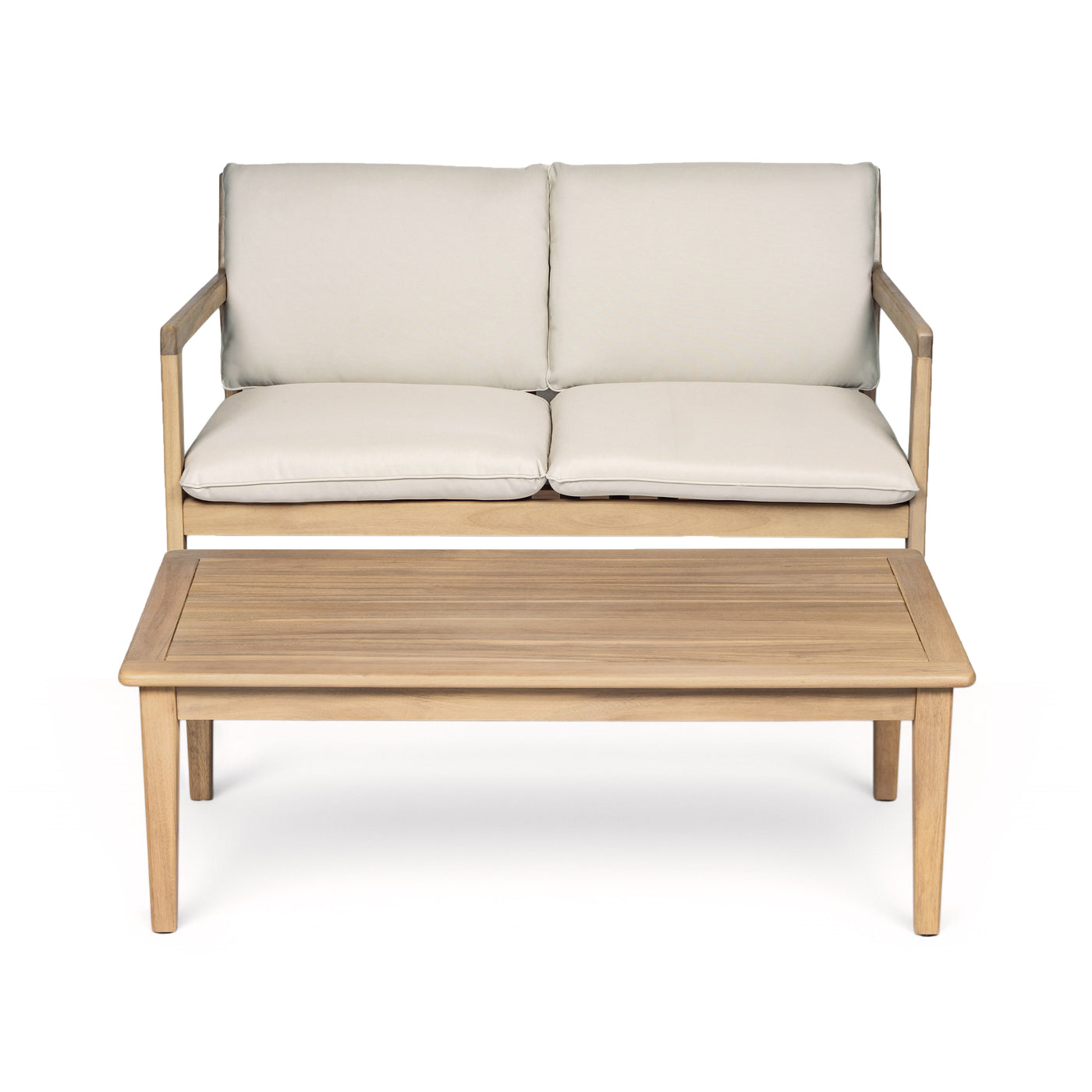 Outdoor Acacia Wood Loveseat with Coffee Table, Teak Frame