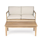 Outdoor Acacia Wood Loveseat with Coffee Table, Teak Frame