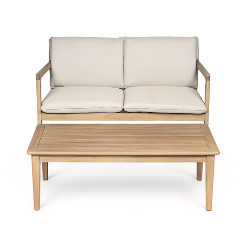 Outdoor Acacia Wood Loveseat with Coffee Table, Teak Frame