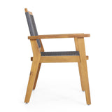 Outdoor Dining Chair Acacia Wood Dark Gray Rope Weave Set of 2
