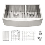 Double Bowl Farmhouse Sink 33'x20' Stainless Steel Undermount Apron Front with T
