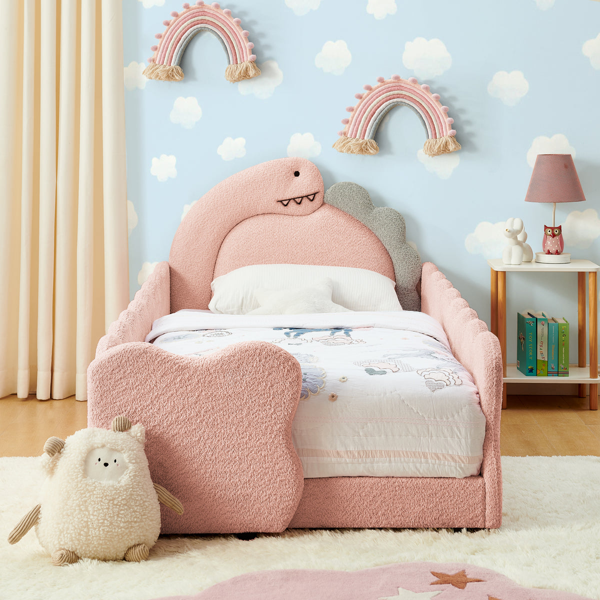 Twin Upholstered Platform Bed Pink