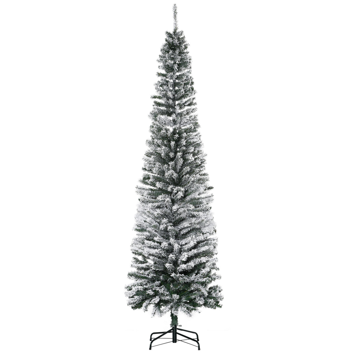HOMCOM 7.5' Tall Unlit Snow-Flocked Slim Artificial Christmas Tree with Realisti