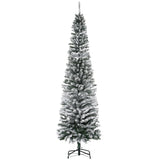 HOMCOM 7.5' Tall Unlit Snow-Flocked Slim Artificial Christmas Tree with Realisti