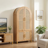 71" Tall Arched Cabinet with Rattan Doors & Adjustable Shelves
