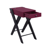 Accent Table - Modern - Burgundy and Black - USB Port and Drawer