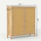 Mid-Century Modern Storage Cabinet with Woven Rattan Doors & Adjustable Shelves