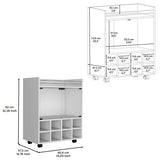 Bar Cart - White - 8 Bottle Racks - Glass Door - Casters - 32"H