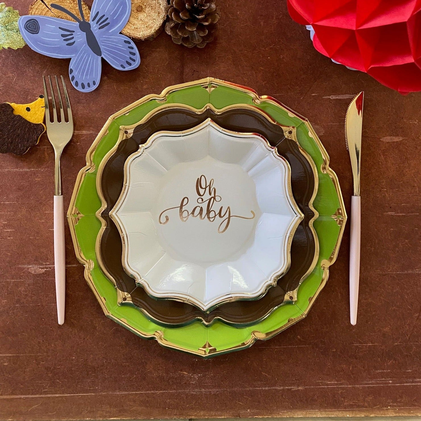Oh Baby Woodland Baby Shower Party Set, Serves 8, 32 Pieces