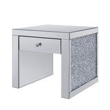 End Table - Mirrored With Faux Diamond Inlay - Storage Drawer