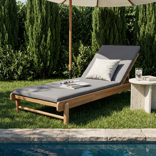 Teak Acacia Wood Chaise Lounge, 3-Position Adjustable, 400 lbs