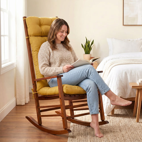 Rocking Chair Cushion Anti-Slip Tufted High Back with Neck Pillow