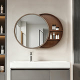 23.62" Round Sliding Mirror with 2-Tier Storage Shelves