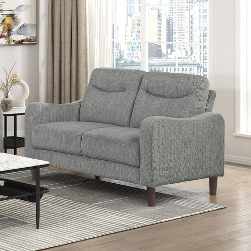 Gray Chenille Love Seat Pocket Coil Sofa Wood Frame