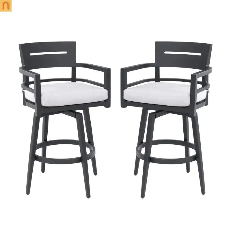 Outdoor Bar Stool Aluminum Black Swivel Footrest 360 Cushion Set of 2
