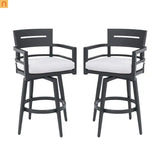 Outdoor Bar Stool Aluminum Black Swivel Footrest 360 Cushion Set of 2