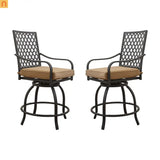 Outdoor Swivel Bar Stool Set Metal Khaki Cushion 360 Degree Set of 2