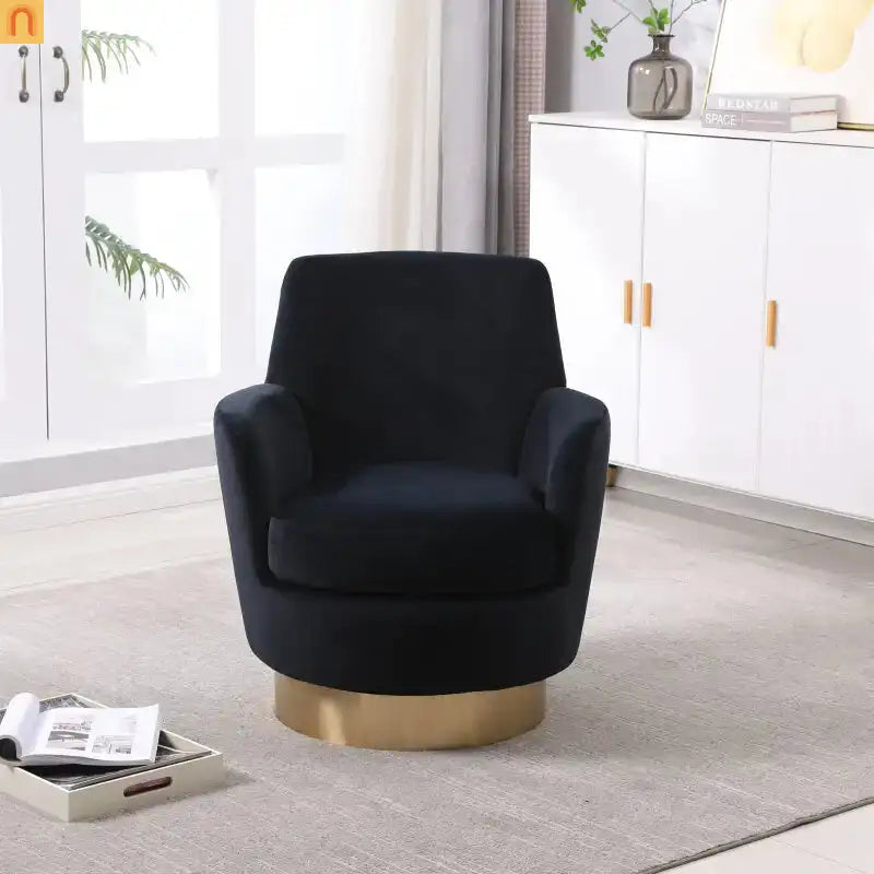 Accent Chair Barrel Swivel Velvet Charcoal Gold Base 300 lb 29in