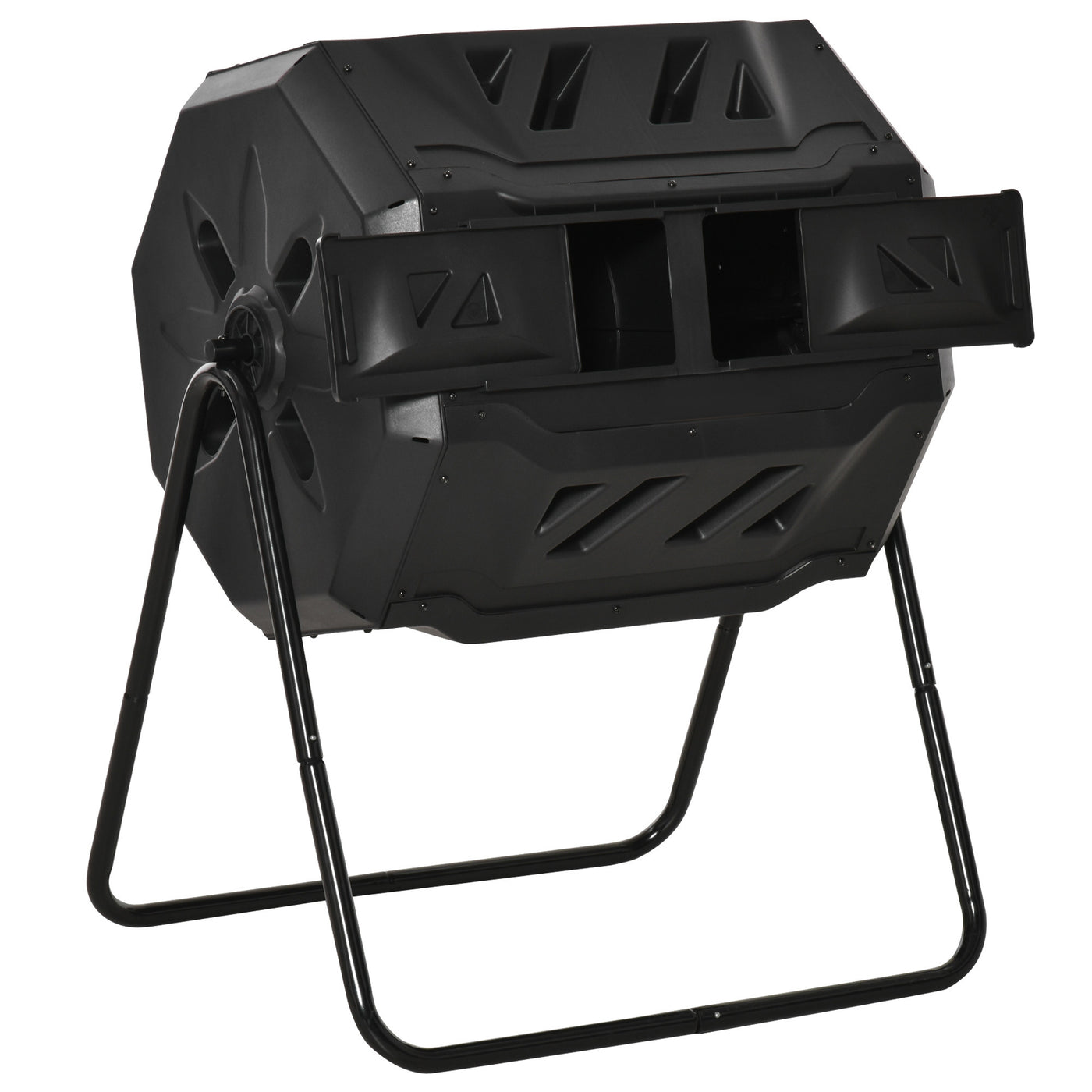 Dual Chamber Rotating Compost Bin 43 Gallon Outdoor Black