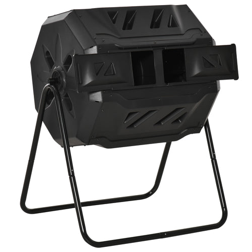 Dual Chamber Rotating Compost Bin 43 Gallon Outdoor Black