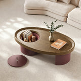 Oval Engineered Wood Coffee Table with Storage Red/Walnut