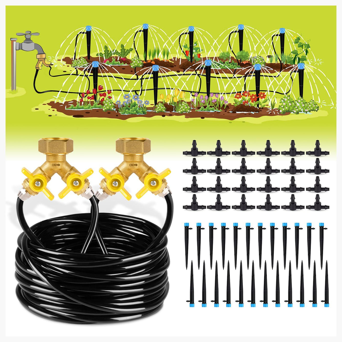 100ft Drip Irrigation Kit 8x5mm Tubing Garden Watering System