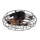 19-inch black wrought-iron cage-style ceiling fan light, featuring remote