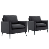 TS Nordic Retro Black Leather Sofa Chair 2PC Set Living Room