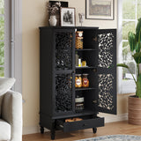 Rustic 55" Storage Cabinet 2-Door Black Wood Accent
