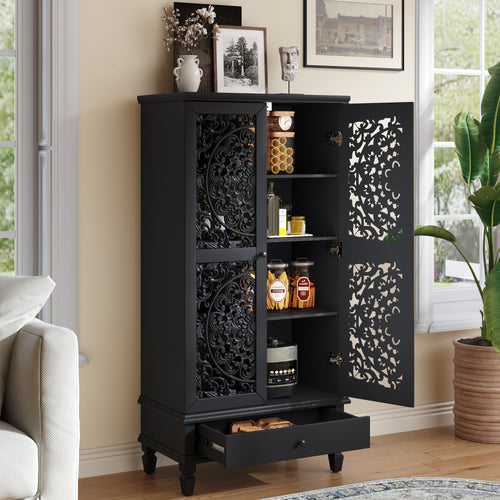 Rustic 55" Storage Cabinet 2-Door Black Wood Accent