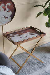 Brown MDF Side Table with Swan Motif Iron Base 23.5x15.5x24