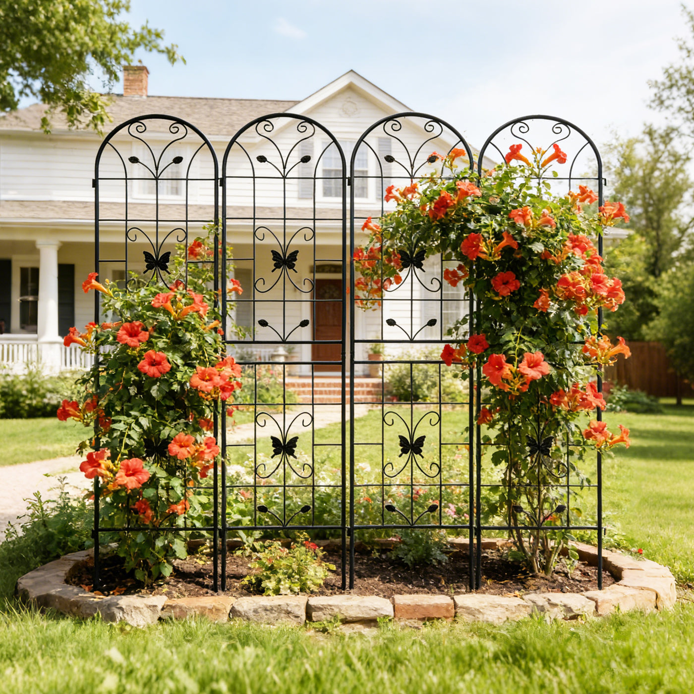 4 Pack Metal Garden Trellis 86.7" x 19.7" Rustproof Black