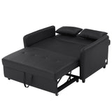 Convertible Sleeper Sofa Bed Loveseat Black PU Leather USB Ports
